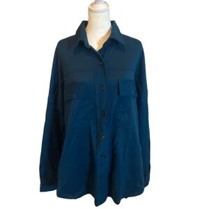 Mafulus Blue button-down shacket. Size XL. Pockets. Loose fit. Lapel collar.